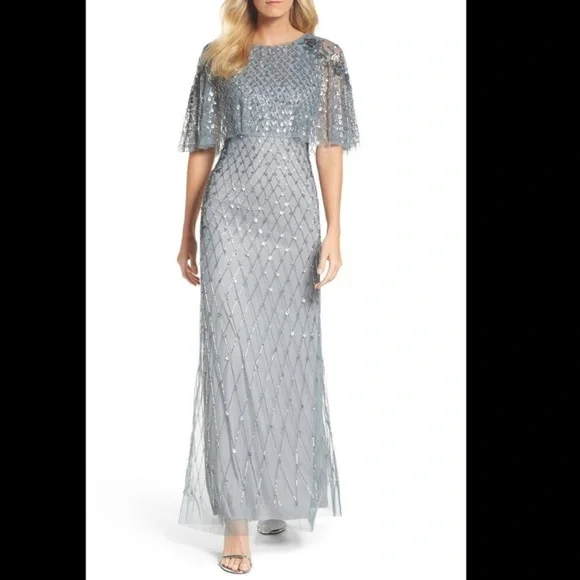 Brand new Adrianna Papell embroidered capelet gown
